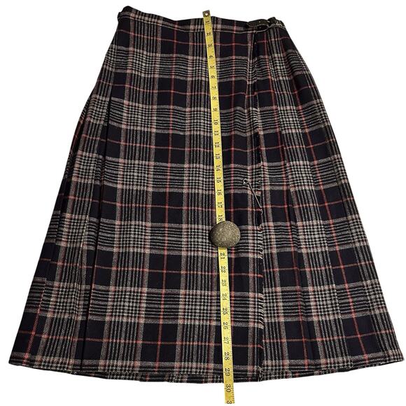 Vintage Pure New Wool Skirt Pleated UK Green Navy Blue Plaid UK 10 USA Size 12 - Picture 5 of 7